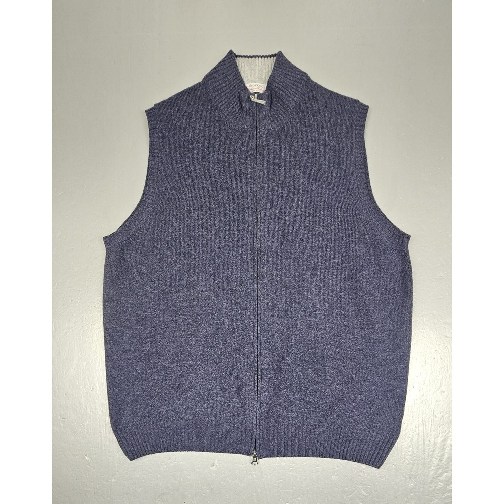 Gran Sasso Sweater Vest Mens 58 (2XL) Wool Cashmere Blue Full Zip Made‎ In Italy